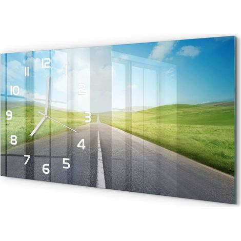Grande Horloge Murale 60x30 cm Design Panoramique Verre Silencieux pour Salon La route à travers la prairie (1/5)