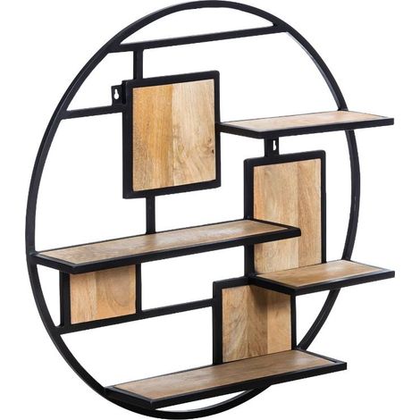 Made In Meubles – Etagère ronde en bois de manguier et métal noir – 81 cm de hauteur – Design industriel moderne – Idéale pour bureau ou salon (1/5)