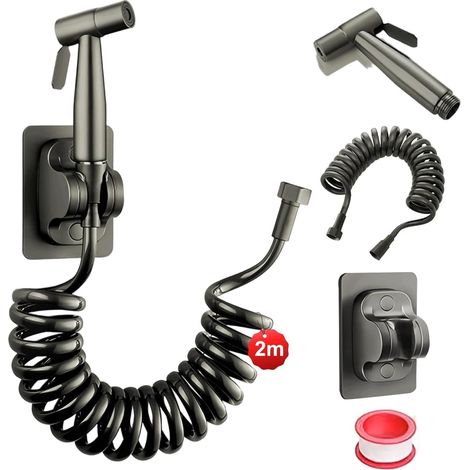 Kit Jet WC Toilette 2m PE, Griffe-Douche Anthracite, Kit Douche Sanitaire, Salle de Bain Cuisine Hôtel (1/5)