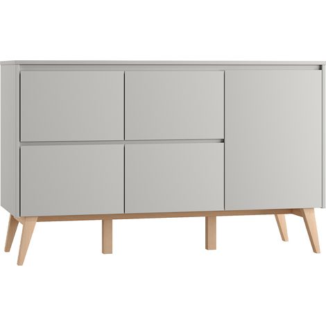 Commode 4 tiroirs 1 porte Pinio Swing Gris et bois
