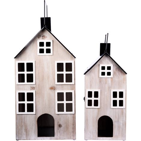 ARPIMEX Set Natale 2 Lanterne CasSet Natalete Legno M.G. 34 x 33 x 66 Cm Bianco Nero
