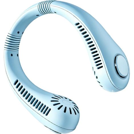 Ventilateur de cou rechargeable 20,6 x 15,5 cm, sans pales, 3 vitesses, portable et silencieux, chargement USB, idéal maison, bureau, plage, camping, randonnée et voyage Bleu (1/5)