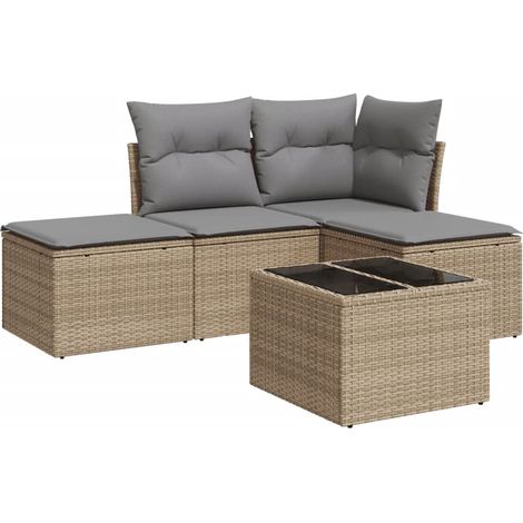 Salon de jardin avec coussins 5 pcs beige résine tressée (1/3)