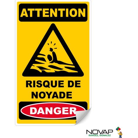 Panneau Risque de noyade - Adhésif 200x330mm - 4038636