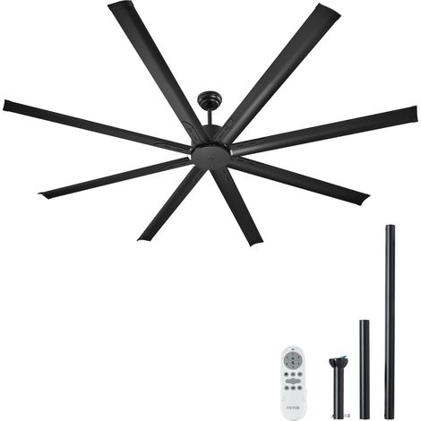 VEVOR Ventilatore da Soffitto da 213 cm Senza Luce, Telecomando a 6 Velocita, 8 Pale in Alluminio, Motore DC Reversibile, Moderno Ventilatore a Filo Basso per Soggiorno, Patio Nero
