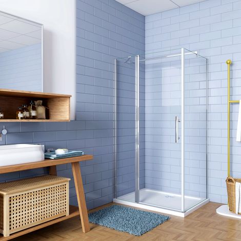 Box Doccia Angolare Porta Battente con Parete Fissa 80x70x195cm in Vetro Temperato 6 mm Anticalcare con 2 Barre Stabilizzatrici Telaio Cromo Lucido (1/5)
