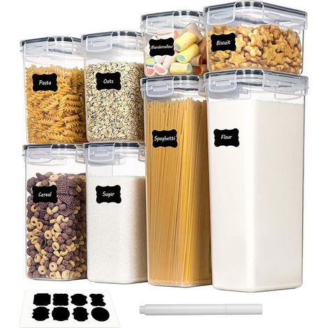 8 Boîtes de Rangement Alimentaire - Pots de Rangement Cuisine - Boîtes Hermétiques Alimentaires - Boîtes à Céréales, 14L, Empilables, avec Stylo et Étiquettes, Idéales Stocker Céréales, Pâtes, etc (1/5)