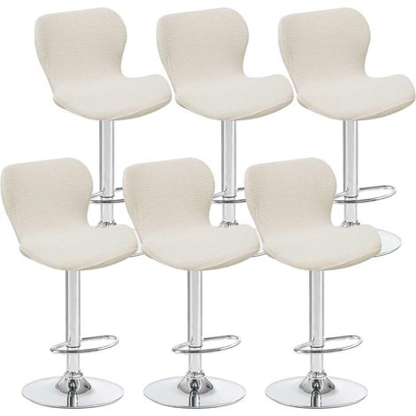 Set of 6 curved swivel stool covers, off-white, 40 x 30 x 30 cm, for low-back bar stools, ideal for counters, bars and kitchens