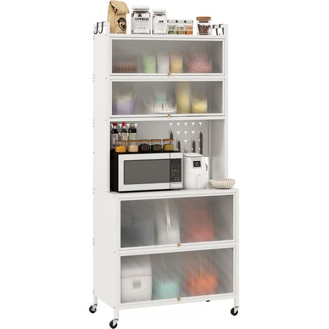 Mobile da cucina 80 x 40 x 178 cm con ruote e ante a battente design elegante in acciaio al carbonio bianco 200015276