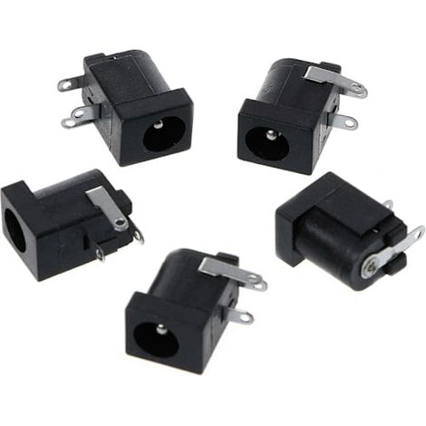 5 Pcs DC-005 Black DC Power Jack Socket Connector 5.5x2.1mm PCB Fatty Type