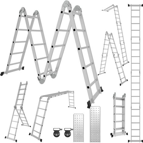 TolleTour 7 in 1 Escalera plegable articulada 4x4 escalones, andamio multifuncional, separador de pared, escalera de tijera, 2 plataformas de trabajo