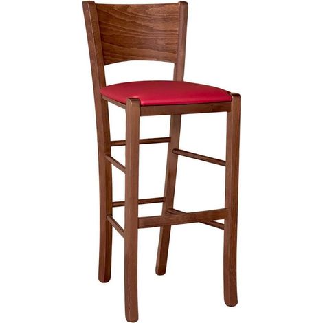Sgabello bar lucy in legno noce scuro h 73 con seduta rosso
