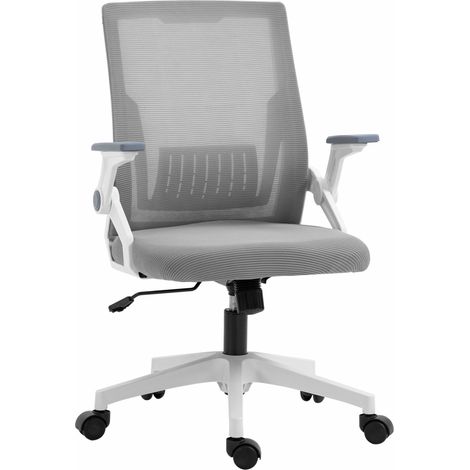 Vinsetto Mesh Office Chair, Desk Chair with Lumbar Support, Flip-up Armrest, Swivel Wheels, Adjustable Height, Grey