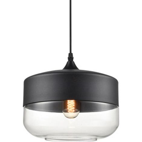 Suspension design rétro vintage contemporaine, lustre transparent avec abat-jour en verre et corde lumineuse réglable, luminaire cylindrique pour salle à manger, chambre, salon, bar ou café. (1/4)