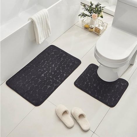 2 tappetini antiscivolo per bagno - in memory foam - neri (1/5)