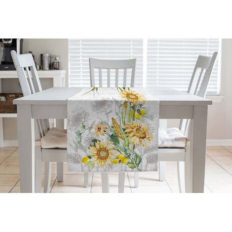 Tovaglia Da Tavola Runner Stampa Digitale 100% Cotone Telo Copri tavolo Rettangolare Salva Tavolo Prodotto Italiano Girasoli - Runner 50x150 (1/2)