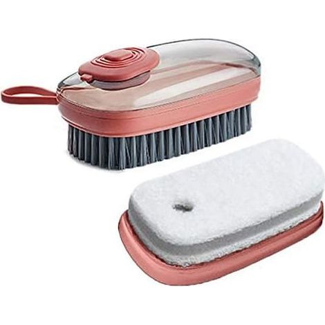 Brosse avec Réservoir Liquide Vaisselle avec Une éponge de Brosse de Nettoyage de Remplacement, Brosse à Paume de Distribution de Savon pour Salle de Bain Extérieure Intérieure(Couleur aléatoire)-Fei (1/5)
