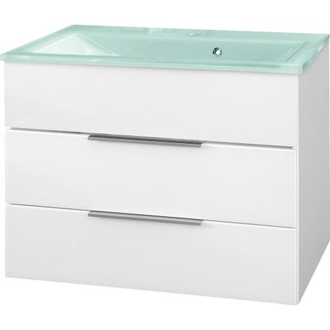 Fackelmann KARA Badmöbel Set 2-teilig, 80 cm, Weiß, Glas Mint, 2 Schubladen-08014 (1/4)