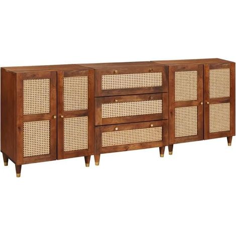 Ensemble Buffet 3 Pièces en Bois de Mangue Massif, Meuble TV et Rangement, 180 x 33 x 75 cm (1/5)