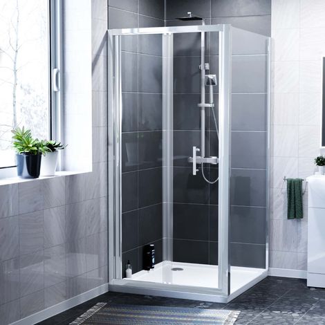 Jupiter 1000mm Shower Bi-Fold Door, 800mm Side Panel Enclosure & Tray Chrome (1/5)