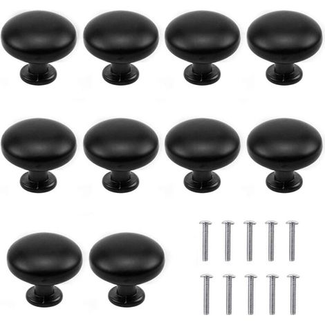 10 Boutons Porte Noir Ronds Trou Unique 30mm, Poignées Meubles avec Vis (1/5)