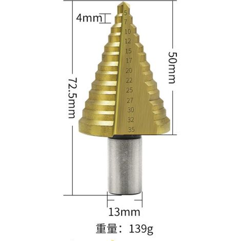 Punta da trapano a gradini HSS per metallo 5-35 mm, punta da trapano conica professionale in titanio con custodia per legno, plastica e metallo (1/4)