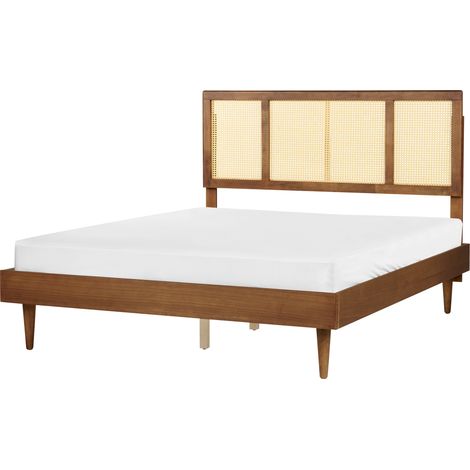 Cama con somier moderno cabecero trenza vienesa madera de caucho clara 160 x 200 cm Auray