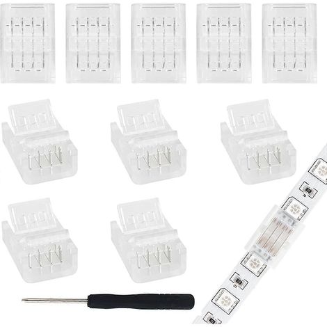 Lot de 10 connecteurs pour rubans LED 4 broches de 10 mm, compatibles avec les LED RGB 5050 et 3528, avec tournevis. (1/4)