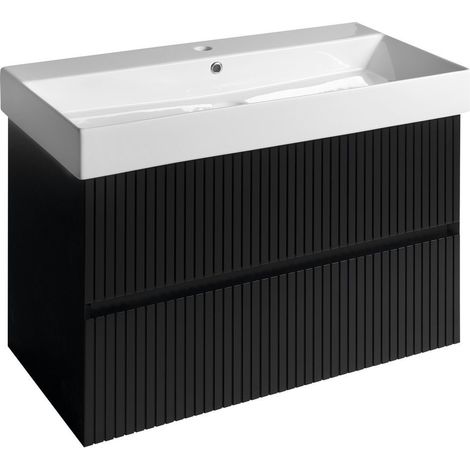 FILENA Meuble sous-vasque 82x51,5x43cm, bande noir mat (1/5)