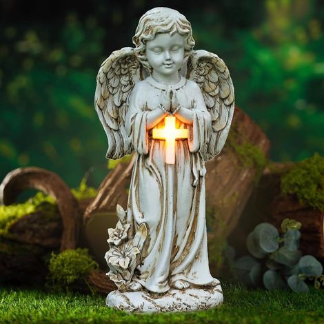 Lumières Solaires Anges, Statue de Jardin, Décoration Extérieure, Sculpture Ange Debout, Luminaire Solaire Priant, Décoration Pelouse, Cour, Terrasse (1/5)