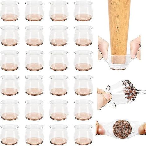 Protections pour pieds de chaise, 24 pièces, patins en silicone épais avec feutre, protections rondes/carrées pour pieds de chaise et de table (1/5)