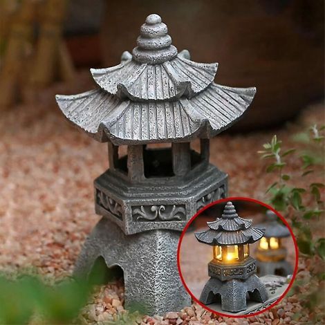 Statues-lanternes pagodes solaires, décorations de jardin lumineuses de style japonais, pagode vintage autoportante et lumineuse. (1/5)