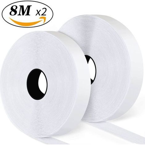 Ruban auto-agrippant, 8 mètres, autocollant, avec support autocollant, 20 mm de large (20 mm x 8 m, blanc) (1/5)
