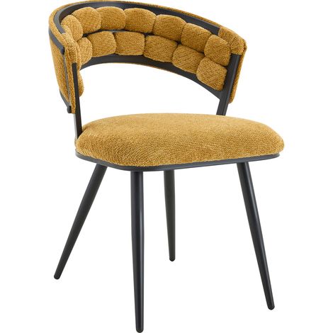 Lot de 2 chaises de salle à manger en velours jaune, dossier enveloppant, pieds métal noir, style moderne gain de place pour cuisine, salon ou chambre - CHICFURN (1/5)