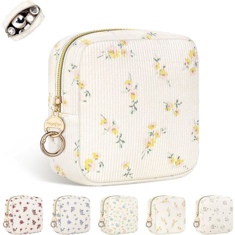 13513cm Pochette Tampons Hygiéniques Sac Rangement Serviette Hygiénique Femme Protège Slip Culotte Menstruelle Pochette Tissu pour Anniversaire Cadeau Premieres Régles Jeune Filles(Beige-Rose Jaune) (1/5)