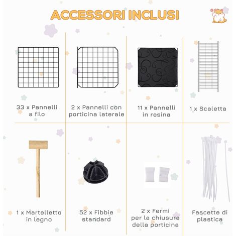 Enclos à lapins modulable noir 175x105x70cm avec rampe et accessoires inclus - Cage métal à monter (1/5)