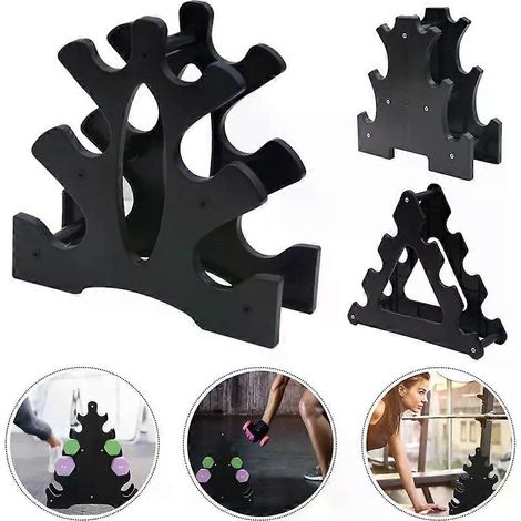 Support à haltères à 3 niveaux, organisateur de rangement compact pour haltères, idéal pour l'organisation de votre salle de sport à domicile. (1/4)