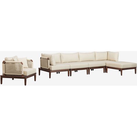 Set da giardino con divano modulare a 4 pezzi con 2 poltrone angolari, pouf e poltrona in acacia Giulia SKLUM            