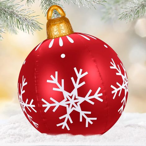 (Flocon de Neige) 23,6 Pouces Boule de Noël Gonflable Géante Boule de Noël Gonflable en PVC Boule de Noël Gonflable Décorée Extra Large Ballons Gonflables de Noël Extérieurs pour Nouvel an (1/5)