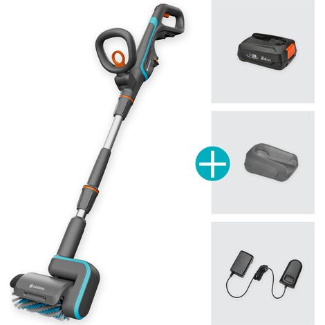 GARDENA Spazzola multifunzione a batteria AquaBrush Patio 18V POWER FOR ALL, per pulire pavimentazioni esterne, set con batteria e caricatore (14841-20) (1/5)