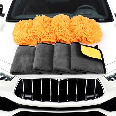 8 Piece Kit Nettoyage Voiture, 4pcs Chiffon Microfibre Voiture, 4pcs Gant Lavage Microfibre, 600 GSM Gant Nettoyage (1/5)