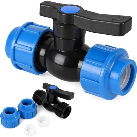 Vanne à Bille 20mm pour Tube PE, Raccord Tuyau 20mm Rapide, Bleu (1/5)