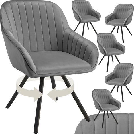 Lot 6 chaises pivotantes à 360° avec accoudoirs velours grises