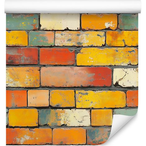 Papel pintado de pared de ladrillos coloridos en dorado y naranja, 50x1000 cm. (1/5)