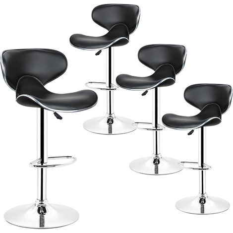 Hofuton 4 x Tabouret de bar en similicuir, tabouret de bar pivotant, siège bien rembourré, hauteur réglable, noir (1/5)