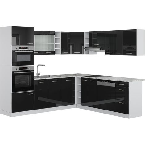 Cocina esquinera R-Line, Negro brillo intenso, 237 x 60 cm , ET Mármol, Vicco (1/5)