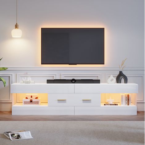 Mueble TV 170x35x50 cm blanco de MDF y PB, 4 puertas con pasacables (1/5)
