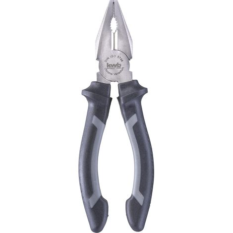Pince combinée en 160 mm, avec manche à 2 composants avec protection de la main, longue durée de vie, en acier CV, finition satinée, avec tranchants trempés, zone de préhension, DIN ISO 5746 (1/4)