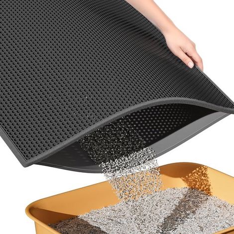 Tapis de litière pour chat XL - Double couche - 60 x 45 cm - Imperméable - Tapis de récupération d'urine - 1 pièce - Noir (1/3)