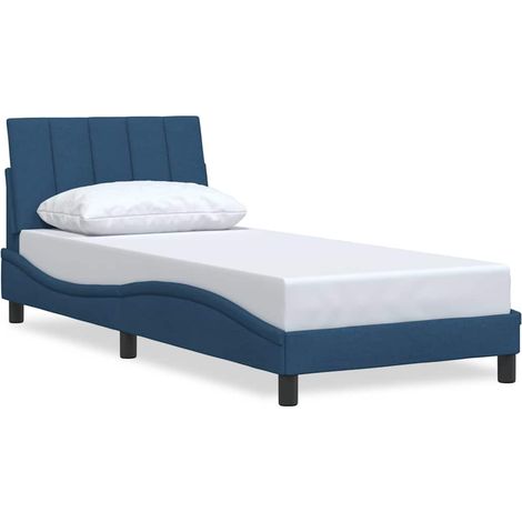 Lit simple Lit adulte Cadre de lit sans matelas Hanko bleu 90x190 cm tissu (1/5)